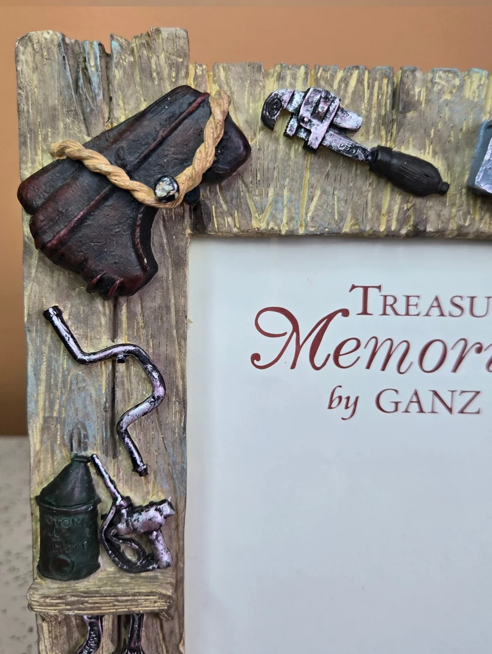 GANZ Red Convertible Rustic Tool-Themed Photo Frame 4x6 Treasured Memories
